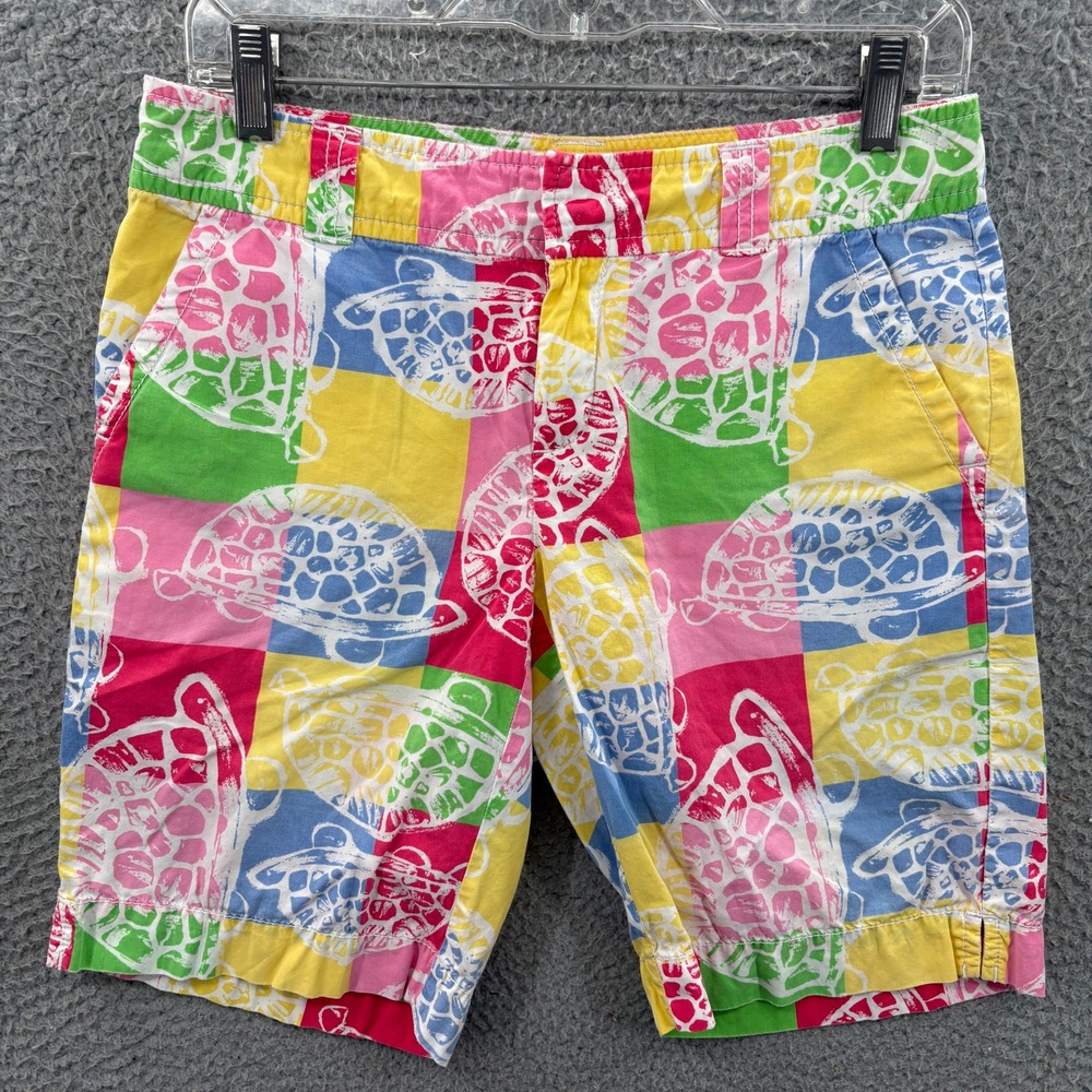 Lilly Pulitzer Shorts Womens 2 Rollin Turtles Print‎ Resort Fit Patchwork Chino